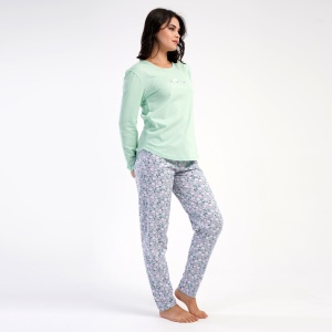 Pijamale Dama din Bumbac 100% Vienetta, Model 'Enjoy Fresh Life' - Prezentare pijama din lateral.
