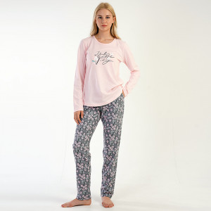 Women's 100% Cotton Pajamas Vienetta, Model 'I Feel Beautiful Today' Pink