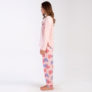 Pijamale Dama din Bumbac 100% Vienetta, Model 'Live the Dream' Pink. Prezentare pijama din lateral.