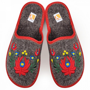 Women's Cloth Slippers, 'Floral Mandala' Pattern, Brown Grey Color