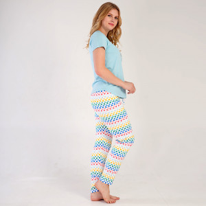 Pijamale Dama din Bumbac Vienetta, Model 'Sleep Well' Blue Topaz