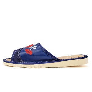 Papuci de Casa Dama din Piele Model 'Mesopotamia' Blue - Prezentare din lateral