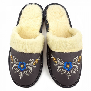 Women's Sheepskin Fur Slippers Model 'Akna Rogue Gray' Winter