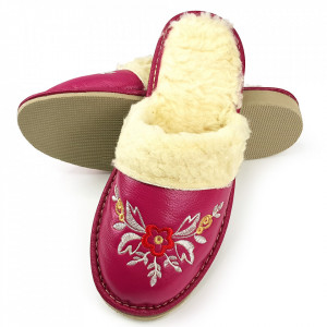 Papuci de Casa Dama Imblaniti cu Lana de Oaie Model 'Akna Rogue' Lilac Winter