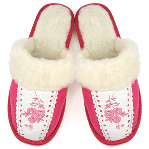 Women's Sheepskin Slippers 'Root Traditions' Deep Pink