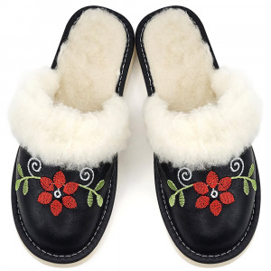 Women's Slippers Lined with Sheep Wool Model 'FairyLand' Black