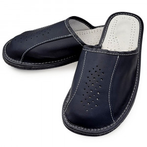Papuci de Casa din Piele Culoare Negru Model 'Black Fashion all the Time'