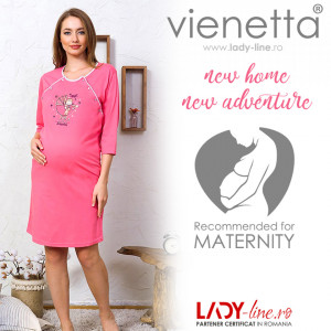 Camasa pentru Gravide si Alaptat din Bumbac Vienetta 'New Home, New Adventure' Pink