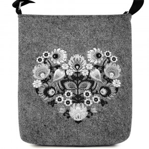 Geanta din Postav cu Maner Lung Model 'Flower Heartbeats' Monochroem
