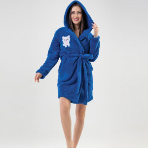 Halat Dama cu Gluga Cocolino Extra Soft Vienetta Soft & Pure 'Blue Cat'