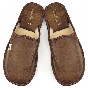 Leather Slippers with Thick Soles and Wool Lining, 'Luxury Man' Heat Model