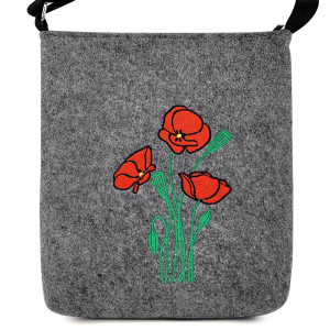 Long Handle Canvas Bag 'Beauty of Poppies' Gray