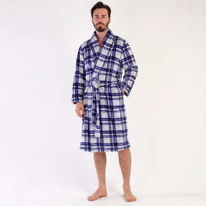 Men's Extra Soft Vienetta Bathrobe | MAN Model 'Azure Plaid'