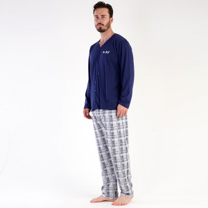 Pijamale Barbati cu nasturi Vienetta|MAN, Model 'Signature' Blue