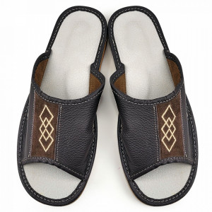 Men's Slippers Season Summer Material Leather Color Brown Model 'Brown Diamond'