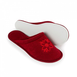 Papuci de Casa Dama din Bumbac Flausat Model 'Campanula Red' Culoare Visiniu