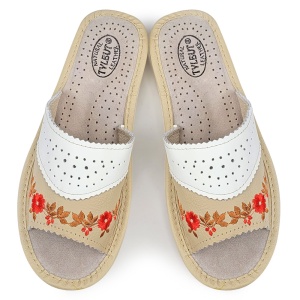 Papuci de Casă Damă din Piele Naturală Tylbut | 'Soft Cotton' Cream | Confort de Vară