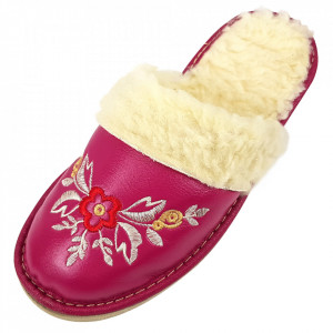Papuci de Casa Dama Imblaniti cu Lana de Oaie Model 'Akna Rogue' Lilac Winter