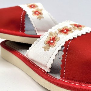Papuci de Casa Dama Material Piele Culoare Gri Model 'Red Refinement'