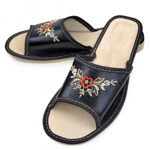 Papuci de Casa Dama Material Piele Model 'Kiammira' Black