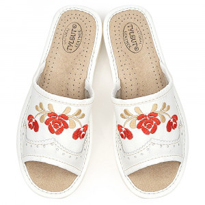Papuci de Casa Dama Material Piele Model 'Mesopotamia' White