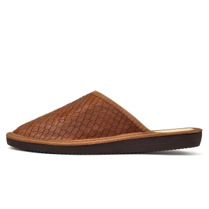 Papuci de Casa din Piele cu Talpa Groasa Bosaco Model 'Velvet Snake' Brown - Img 2