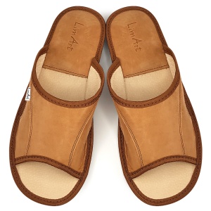 Papuci de Casa din Piele cu Talpa Groasa Culoare Maro, Model 'Summer Luxury' Light Brown