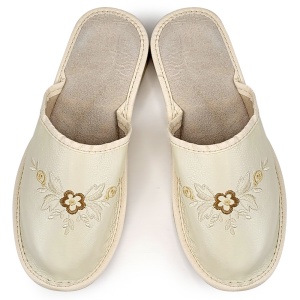 Papuci de Casă din Piele Culoare Crem Deschis, Model 'Akna Rogue' Ivory