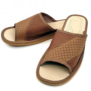 Papuci de Casa din Piele Culoare Maro Model 'Engineering' Brown