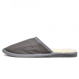 Papuci de Casa din Piele Imblaniti cu Lana Culoare Maro Model 'Regalia Gray'