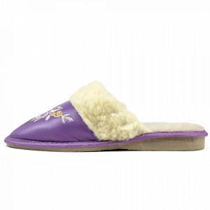 Papuci de Casa din Piele Imblaniti cu Lana Model 'Akna Rogue' Purple