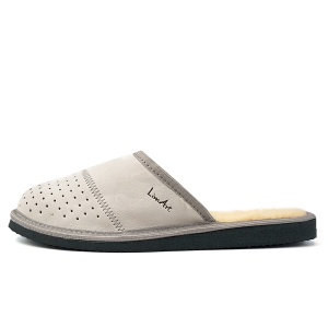 Papuci de Casa din Piele pentru Bărbați 'Gentleman's Classic' Light Gray - Prezentare papuci vedere de lateral.
