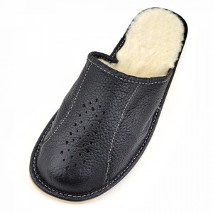 Papuci de Casa Imblaniti cu Lana de Oaie Culoare Negru Model 'New Black in Town' 