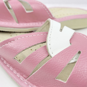 Papuci de Casa Vara din Piele Culoare Alb/Roz Model 'Glaucia' Dusty Pink