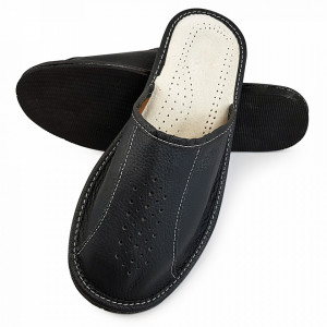 Papuci de Casa Vara din Piele Culoare Negru Model 'Back to Black'