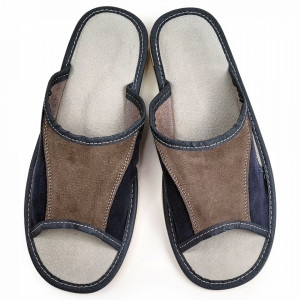 Papuci de Casa Vara din Piele Intoarsa Culoare Albastru/Maro Model 'Blue Jeans'