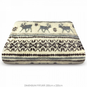 Patura din Lana Naturala de Oaie 100% Model 'Happy Winter' Marime 200 x 220, 1 Bucata