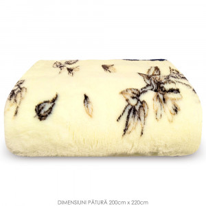 Patura din Lana Naturala de Oaie 100% Model 'Botanic Wool Floral' Marime 200 x 220, 1 Bucata