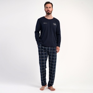 Pijamale Bărbați din Bumbac 100% Vienetta | MAN Model 'World Wide' Dark Blue | Confort și Aventură