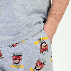 Pijamale Barbati Pantalon Scurt Vienetta | MAN Model 'Happy Family' Gray 