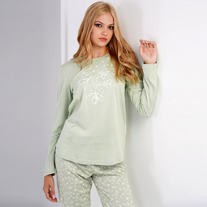 Pijamale Dama din Bumbac 100% Vienetta, Model 'Beautiful' Vernil