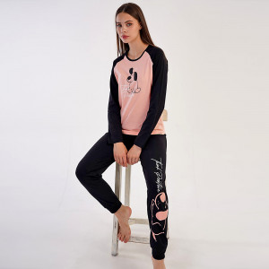 Pijamale Dama din Bumbac 100% Vienetta, Model 'Think Positive'