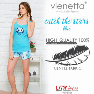 Pijamale Dama Vienetta, 'Catch the Stars' Culoare Albastru