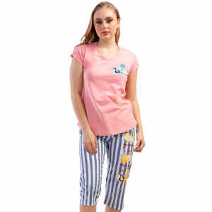 Pijamale Dama Vienetta din Bumbac 100%, Model 'Cute Cat' Pink