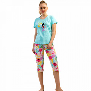 Pijamale Dama Vienetta din Bumbac 100%, Model 'Gracias' Blue