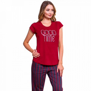 Pijamale Dama Vienetta din Bumbac cu Pantalon 3/4 Model 'Good Time'