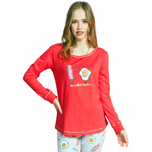 Pijamale Dama Vienetta Dream Model 'Eggcellent - Better Togeter' Red