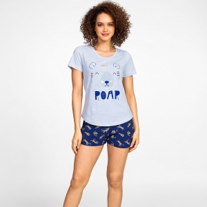 Pijamale Dama Vienetta, 'Roar' Culoare Gri/Albastru