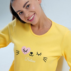 Pijamale din Bumbac Interlock, Brand Vienetta, Model 'Belive' Yellow