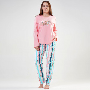 Pijamale Vienetta Marimi Mari din Bumbac 100% Model 'Stay Positive' Pink